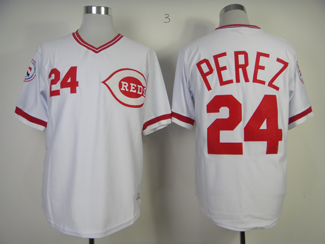Men MLB Cincinnati Reds 24 Perez white jerseys